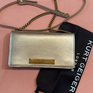 New Kurt Geiger Gold Leather Bag. Includes Dust Bag.